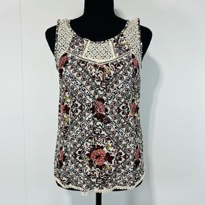 New Rewind Floral Lace Boho Tank Top Sz Small Women’s Ivory / Multicolor